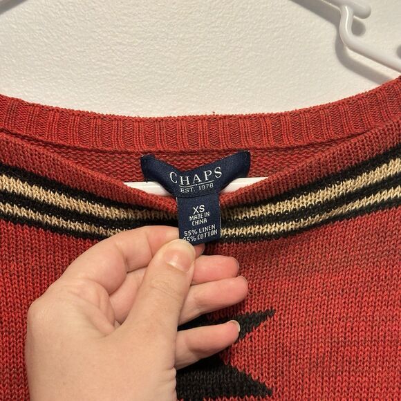 Chaps Ralph Lauren Womens XS Aztec Navajo Southwestern Knit Top Linen Blend Boho - Picture 5 of 6